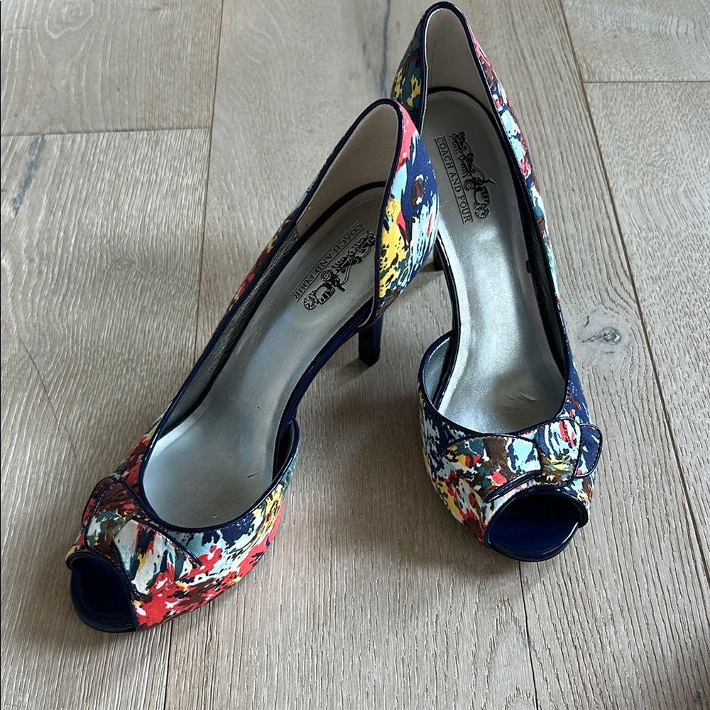 Coach and Four Blue, Red and Yellow Heels Vibrant Design